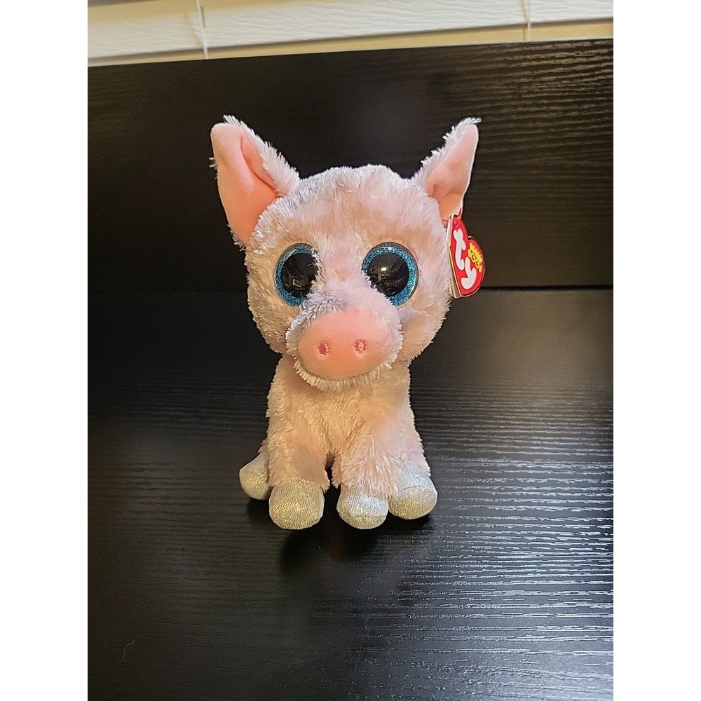 TY Beanie Boos - HAMBONE the Pink & Gray Pig (Glitter Eyes) (6 inch) - MWMTs